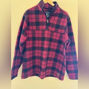 Classic Red and Black Plaid Zip-Up Sweater